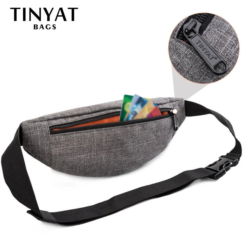 TINYAT Male Men Waist Bag Pack Casual Functional Money Phone Belt Bag Women Bag for Belt Canvas Hip Bag Fanny Pouch Banana bags