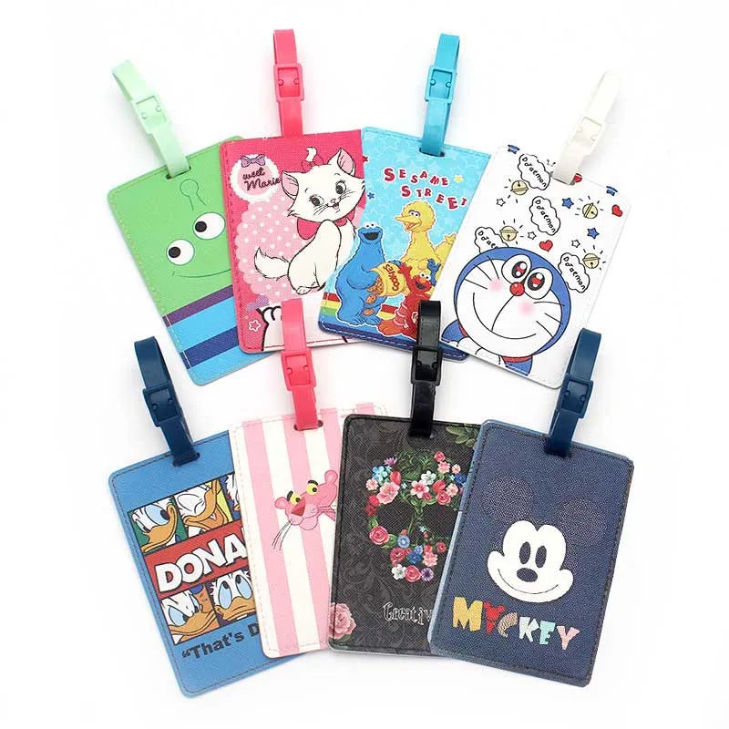 Cartoon Mickey Donald Duck Luggage Tag Women Travel Accessories PU Suitcase ID Address Holder Baggage Boarding Tag Wedding Gift